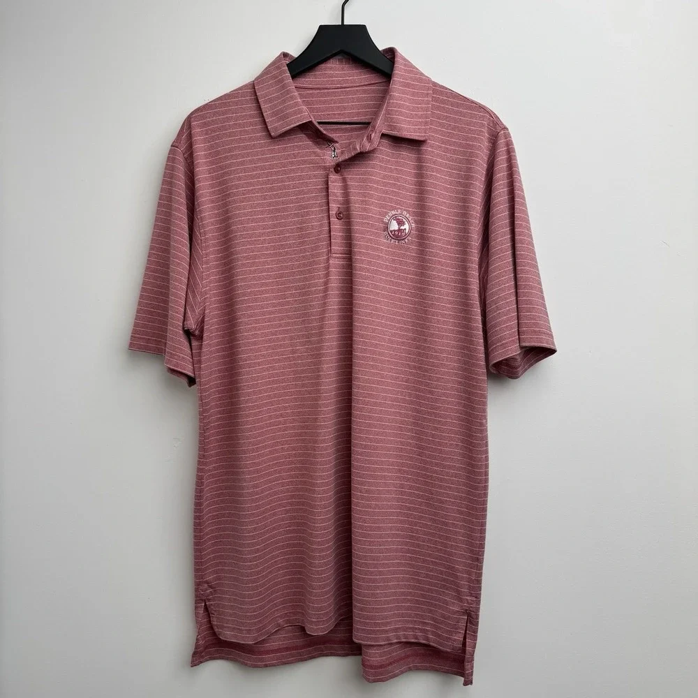 Bobby Jones Polo Golf Shirt L Red Stripe‎ Short Sleeve Casual Atheletic Mens